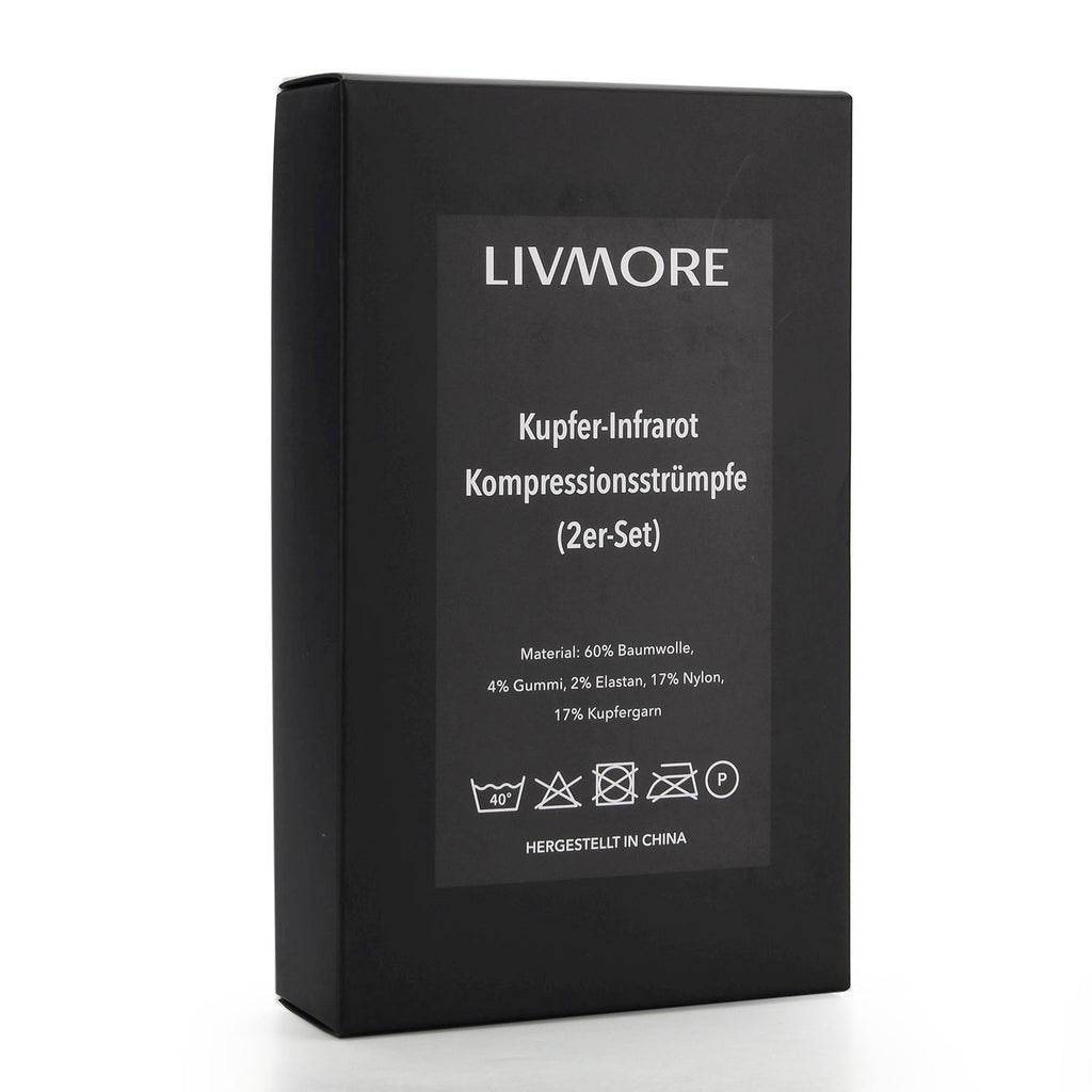 LIVMORE - 2er-Set Kupfer Infrarot-Kompressionssocken mit Selbstheizeffekt, Größe L, Schwarz