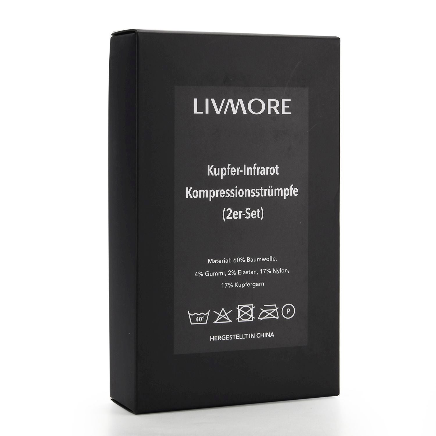 LIVMORE - 2er-Set Kupfer Infrarot-Kompressionssocken mit Selbstheizeffekt, Größe L, Grau