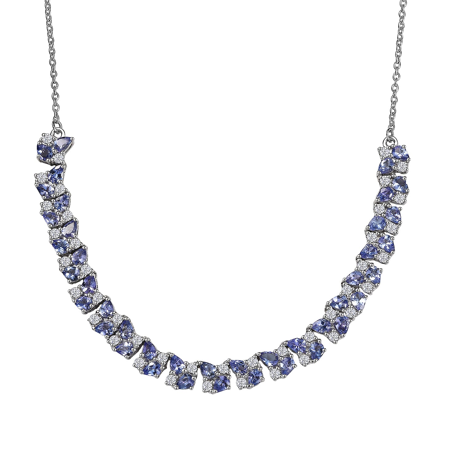 D'Joy Tansanit, Moissanit Halskette ca. 45 cm 925 Silber rhodiniert ca. 8.82 ct