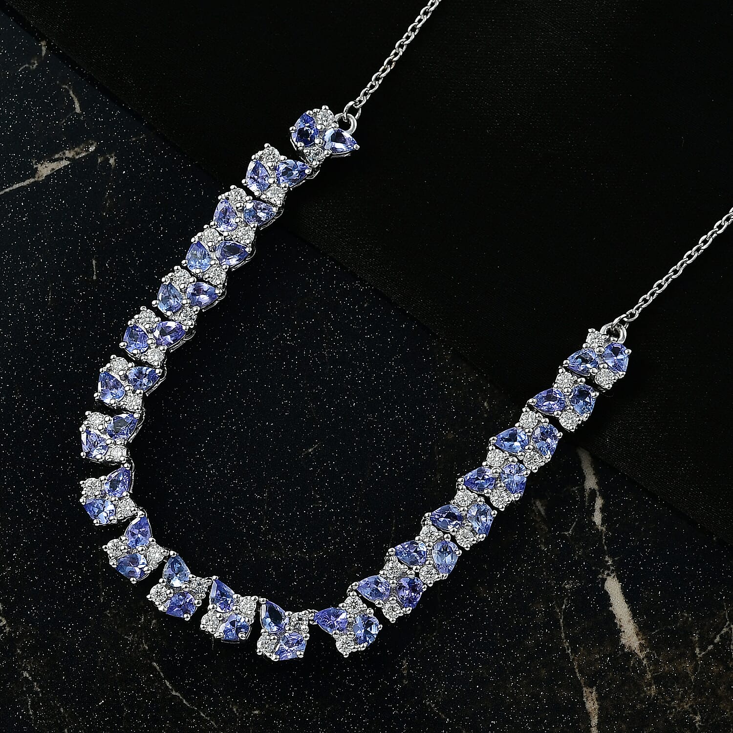 D'Joy Tansanit, Moissanit Halskette ca. 45 cm 925 Silber rhodiniert ca. 8.82 ct
