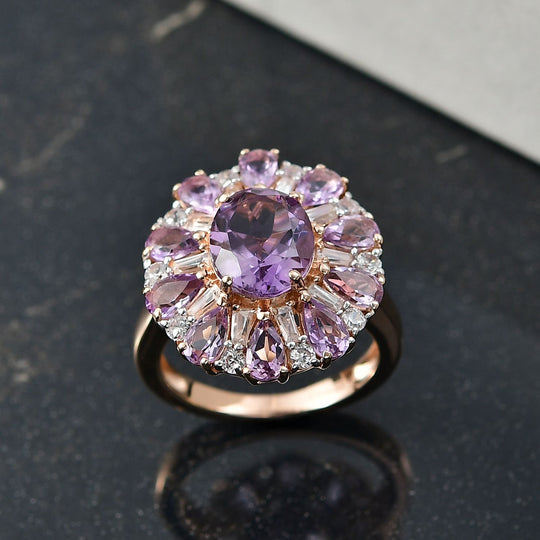 D'Joy AAA Rose De France Amethyst Ring 925 Silber 750 Roségold Vermeil (Größe 19.00) ca. 5,55 ct
