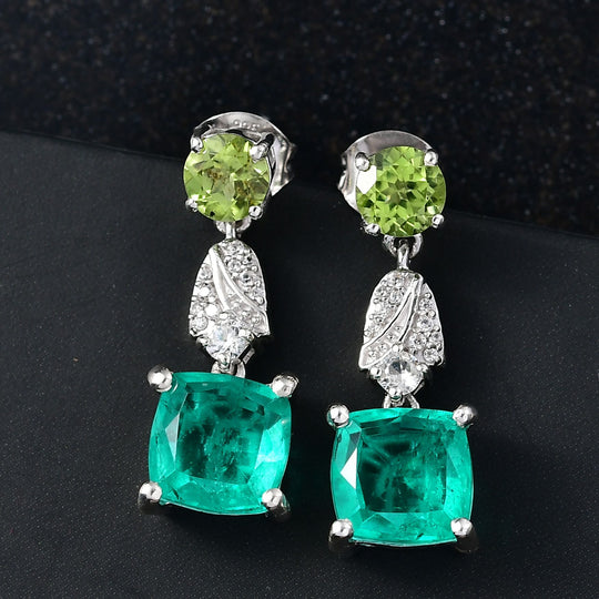 D'Joy Smaragd-Quarz Triplette, Peridot Ohrringe 925 Silber rhodiniert ca. 6.66 ct