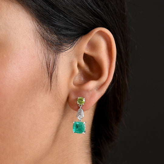D'Joy Smaragd-Quarz Triplette, Peridot Ohrringe 925 Silber rhodiniert ca. 6.66 ct
