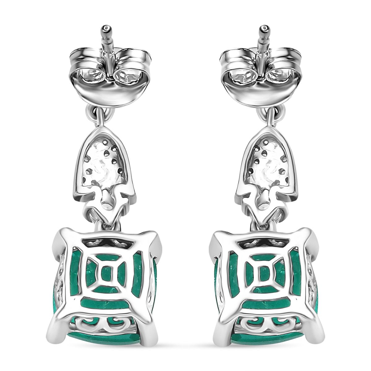 D'Joy Smaragd-Quarz Triplette, Peridot Ohrringe 925 Silber rhodiniert ca. 6,66 ct.