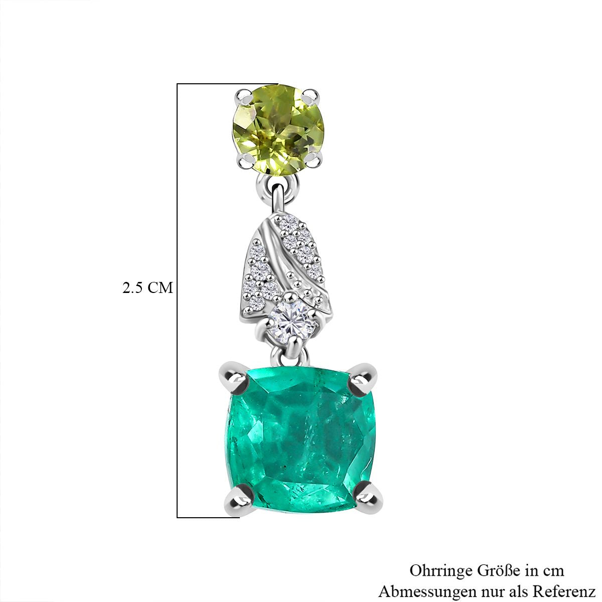 D'Joy Smaragd-Quarz Triplette, Peridot Ohrringe 925 Silber rhodiniert ca. 6.66 ct