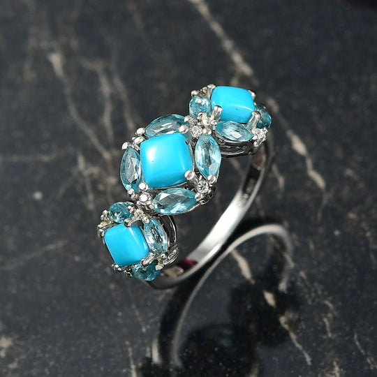 D'Joy AA Sleeping Beauty Türkis Ring 925 Silber rhodiniert (Größe 19.00) ca. 2,78 ct