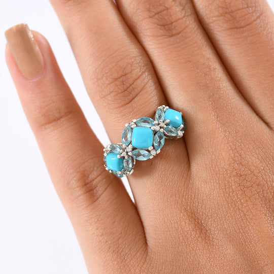 D'Joy AA Sleeping Beauty Türkis Ring 925 Silber rhodiniert (Größe 19.00) ca. 2,78 ct