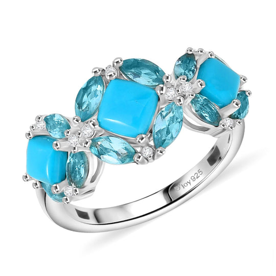 D'Joy AA Sleeping Beauty Türkis Ring 925 Silber rhodiniert (Größe 19.00) ca. 2,78 ct