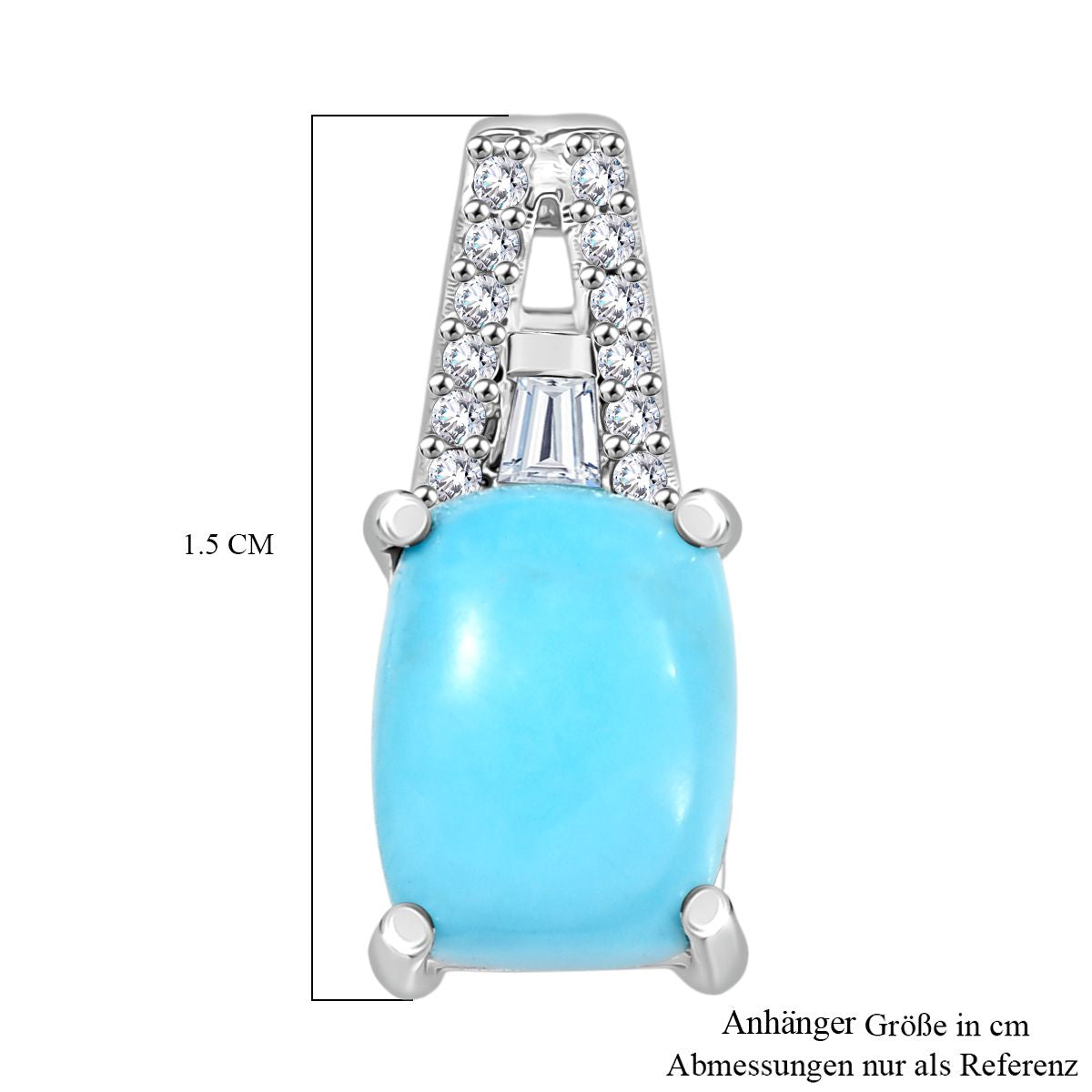 D'Joy AA Sleeping Beauty Türkis, Moissanit Anhänger 925 Silber rhodiniert ca. 1.26 ct
