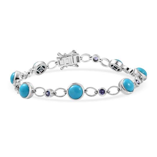 D'Joy AA Sleeping Beauty Türkis, Tansanit Armband ca. 20 cm 925 Silber rhodiniert ca. 8.86 ct