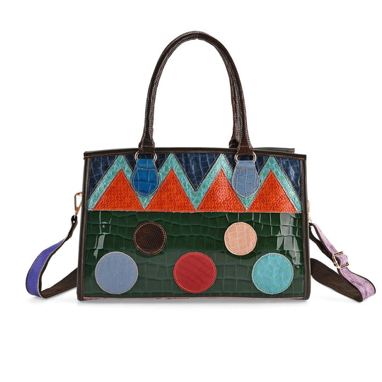 Chaos by Elsie Echtleder Crossbody mit RFID, Rot Grau Geometrie, 36 x 15 x 25 cm, Rot
