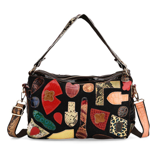 Chaos by Elsie Echtleder Schultertasche mit RFID, künstlerisches Leder Patchwork, 35 x 12 x 22 cm, Blau