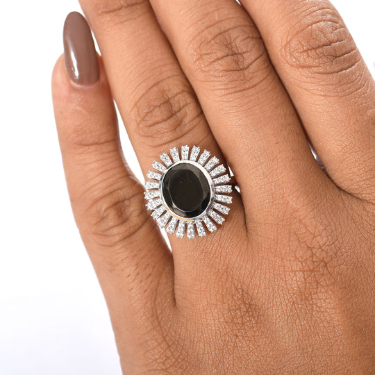 D'Joy Elite Shungit, Weißer Zirkon Ring 925 Silber rhodiniert (Größe 17.00) ca. 3,64 ct