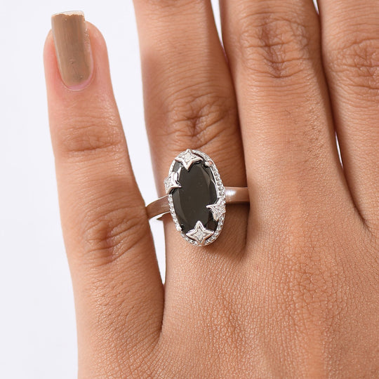 D'Joy Elite Shungit, Weißer Zirkon Ring 925 Silber platiniert (Größe 21.00) ca. 2,55 ct