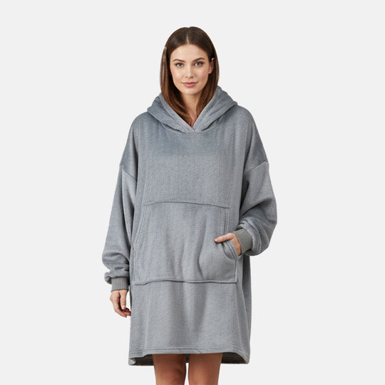 TAMSY Hoodie-Decke aus superweichem Flanell, 230 GSM, Einheitsgröße mit großer, praktischer Kängurutasche - Silber