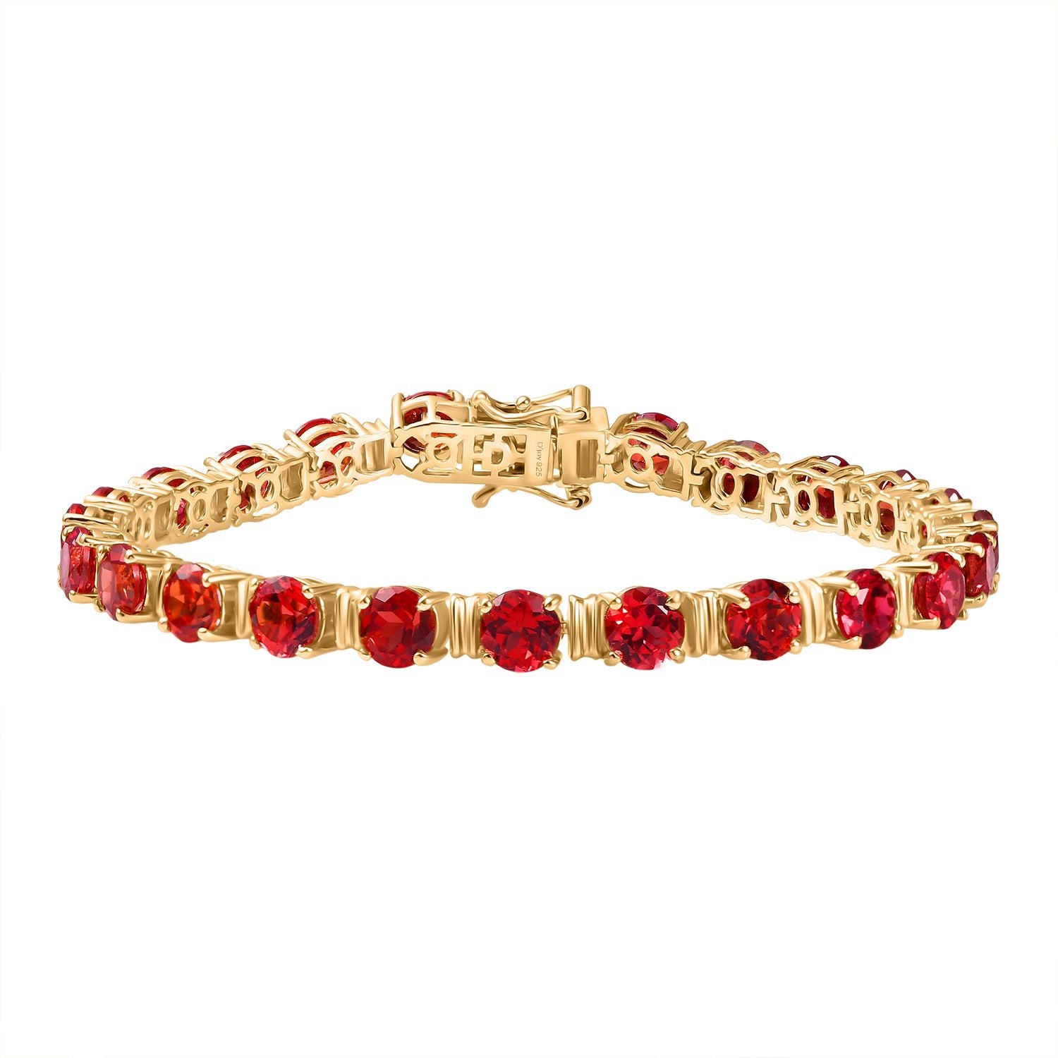 D'joy Lab Grown Padparadscha-Saphir Armband ca. 20 cm 925 Silber 750 Gelbgold Vermeil ca. 28.36 ct