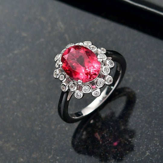 D'joy Lab Grown Padparadscha-Saphir, Weißer Zirkon Ring 925 Silber rhodiniert (Größe 21.00) ca. 4.02 ct