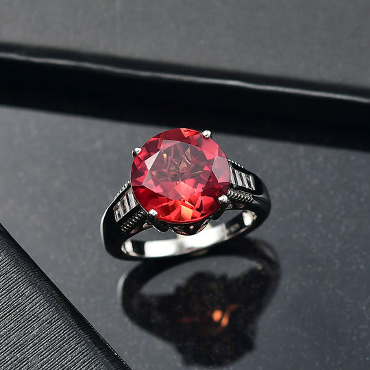 D'joy Lab Grown Padparadscha-Saphir, Weißer Zirkon Ring 925 Silber rhodiniert (Größe 17.00) ca. 9.82 ct
