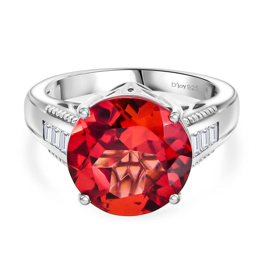 D'joy Lab Grown Padparadscha-Saphir, Weißer Zirkon Ring 925 Silber rhodiniert (Größe 17.00) ca. 9.82 ct