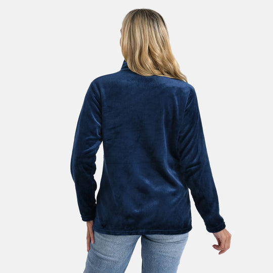 LA MAREY - Velvet Kuschel Jacke mit Reißverschluss und Taschen, Marineblau, L / XL