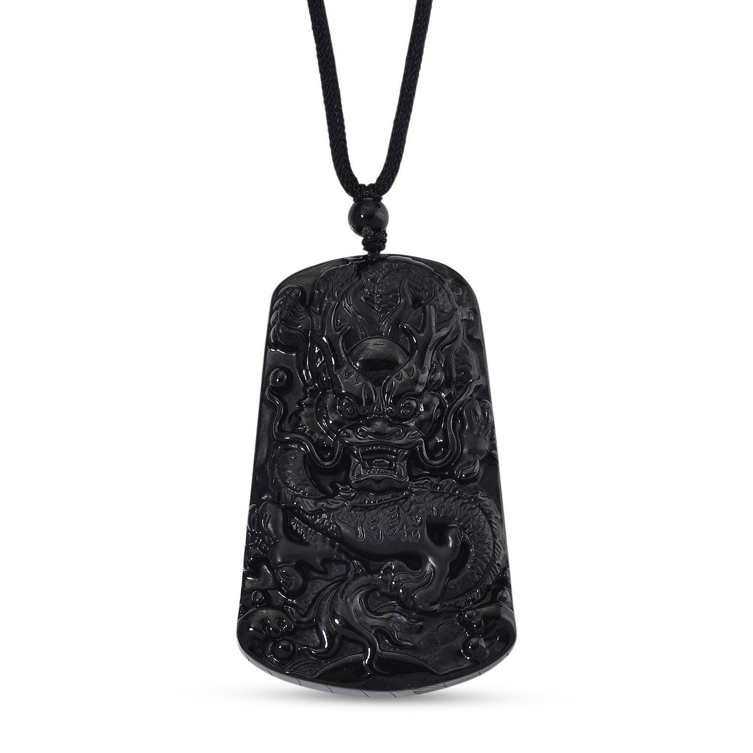 Schwarze Jadeit Anhänger mit verstellbarem Baumwollband, ca. 125.00 ct