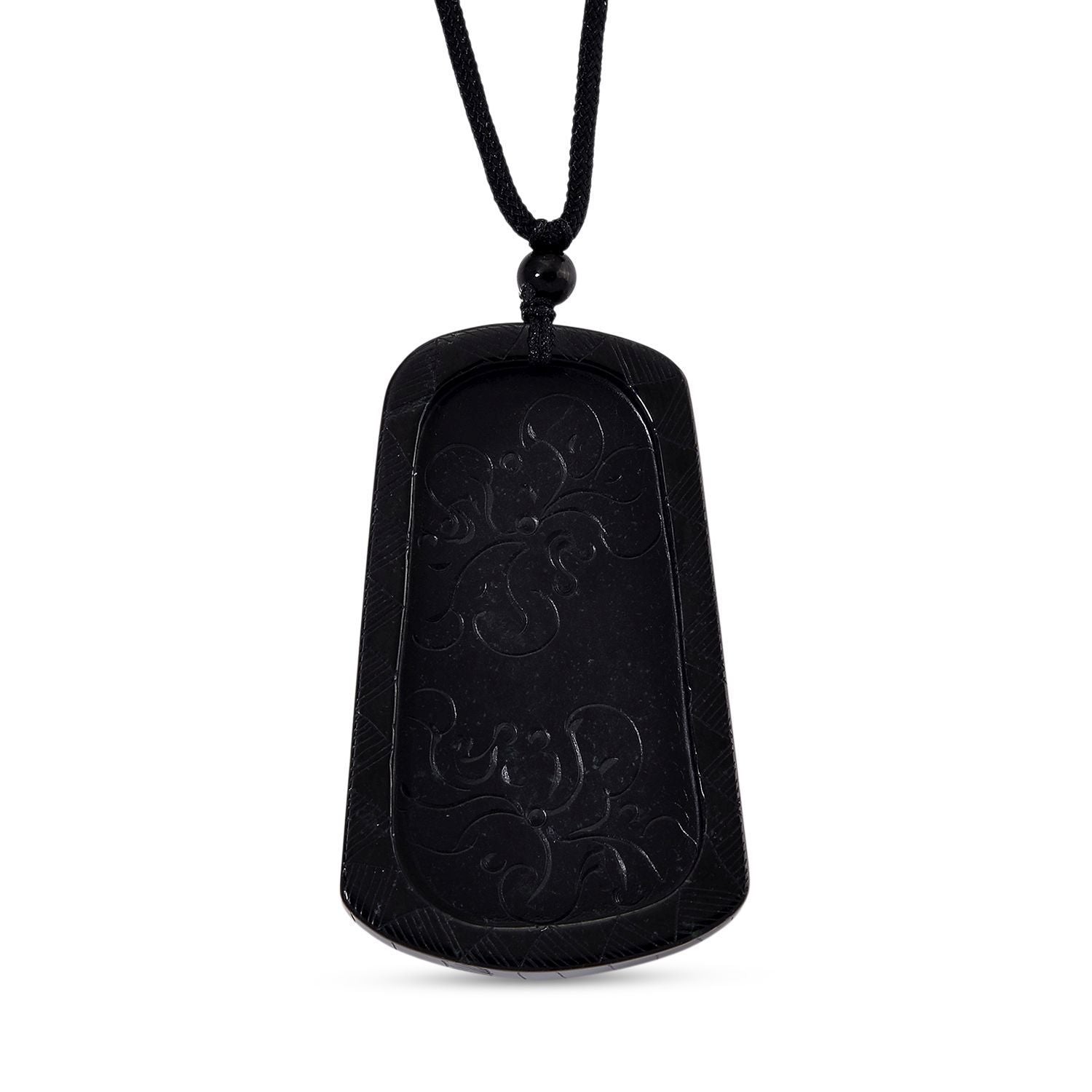 Schwarze Jadeit Anhänger mit verstellbarem Baumwollband, ca. 125.00 ct