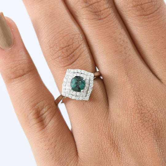 LUXORO AAA Pirineu Lagoon Tourmaline, Weißer Diamant Ring 417 Gold (Größe 18.00)   (10-16 Werktage Lieferzeit) ca. 1,21 ct