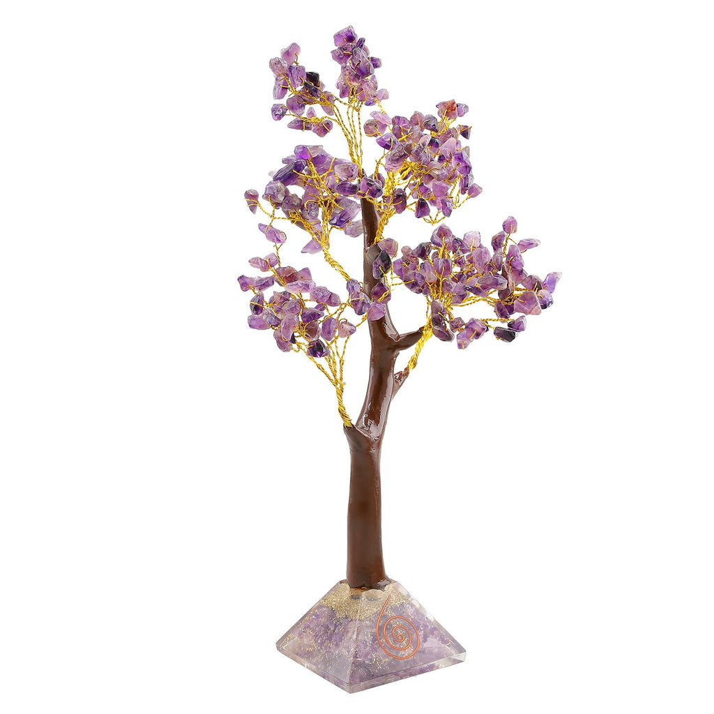 LIVMORE Edelsteinbaum mit Orgonit Basis, Amethyst, 23 cm, 230 Perlen, Lila