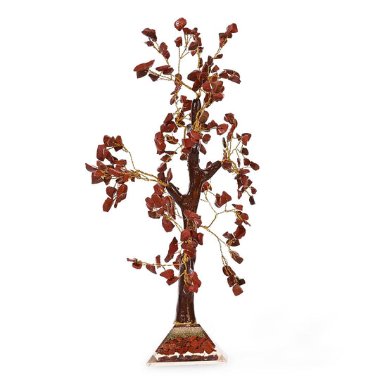 LIVMORE Edelsteinbaum mit Orgonit Basis, Roter Jaspis, 23 cm, 230 Perlen, Rot