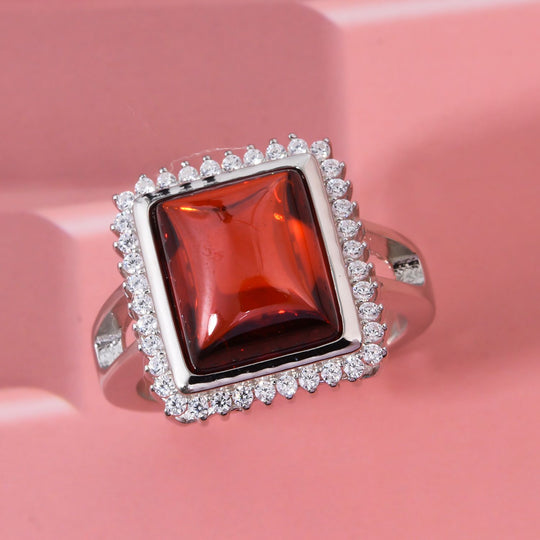 LUSTRO STELLA Roter Zirkonia, Weißer Zirkonia Ring 925 Silber rhodiniert (Größe 21.00)