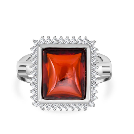 LUSTRO STELLA Roter Zirkonia, Weißer Zirkonia Ring 925 Silber rhodiniert (Größe 21.00)