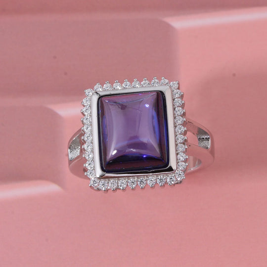 LUSTRO STELLA Blauer Zirkonia, Weißer Zirkonia Ring 925 Silber rhodiniert (Größe 20.00)