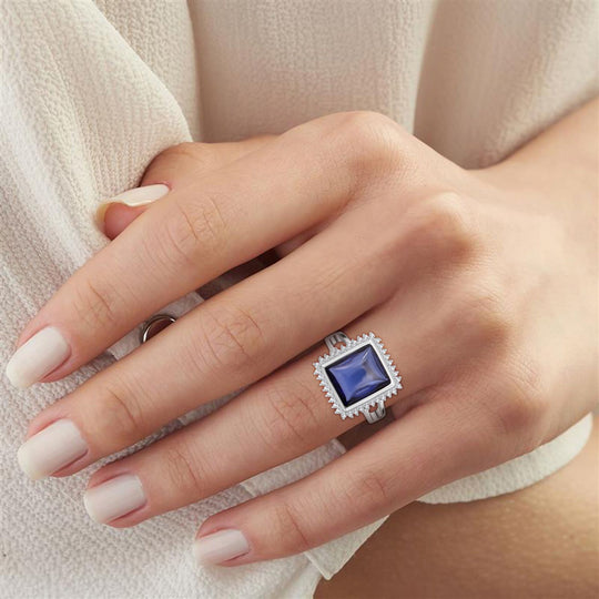 LUSTRO STELLA Blauer Zirkonia, Weißer Zirkonia Ring 925 Silber rhodiniert (Größe 20.00)