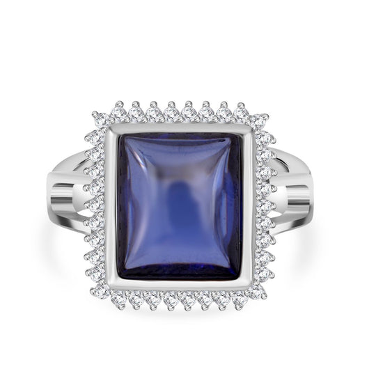 LUSTRO STELLA Blauer Zirkonia, Weißer Zirkonia Ring 925 Silber rhodiniert (Größe 20.00)