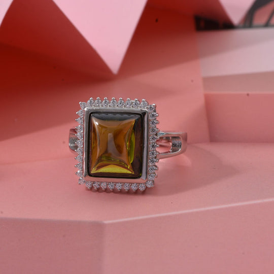 LUSTRO STELLA Grüner Zirkonia, Weißer Zirkonia Ring 925 Silber Rhodiniert (Größe 19.00)