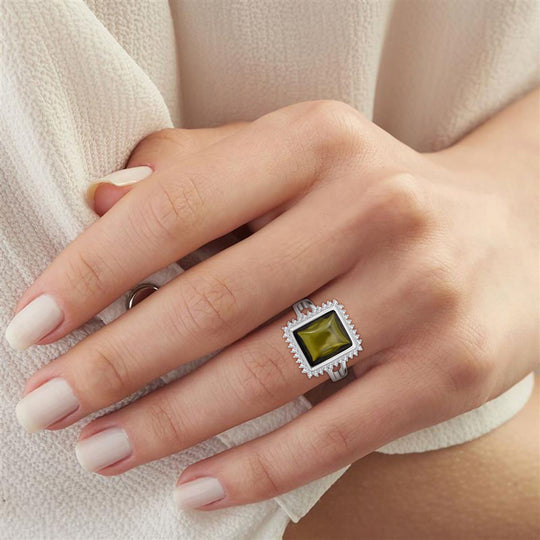 LUSTRO STELLA Grüner Zirkonia, Weißer Zirkonia Ring 925 Silber Rhodiniert (Größe 19.00)