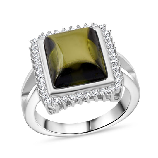 LUSTRO STELLA Grüner Zirkonia, Weißer Zirkonia Ring 925 Silber Rhodiniert (Größe 19.00)