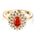 D'Joy AAAA Blaze Feueropal, Weißer Diamant Ring 925 Silber 750 Gelbgold Vermeil (Größe 17.00) ca. 0,85 ct
