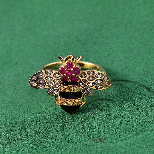 GP Trionfo Kollektion- Gelber Saphir, Rosa Saphir Ring 925 Silber 750 Gelbgold Vermeil (Größe 19.00) ca. 0.68 ct