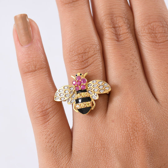 GP Trionfo Kollektion- Gelber Saphir, Rosa Saphir Ring 925 Silber 750 Gelbgold Vermeil (Größe 19.00) ca. 0.68 ct