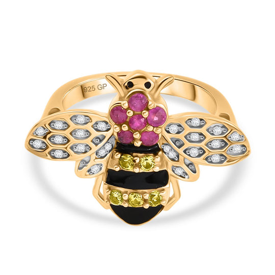 GP Trionfo Kollektion- Gelber Saphir, Rosa Saphir Ring 925 Silber 750 Gelbgold Vermeil (Größe 19.00) ca. 0.68 ct