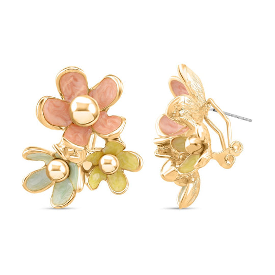 Emaille-Ohrringe im Rosabella Blatt-Design, goldfarben