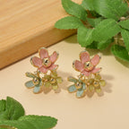 Emaille-Ohrringe im floralen Design mit Glasperle, goldfarben, pink-lavendel