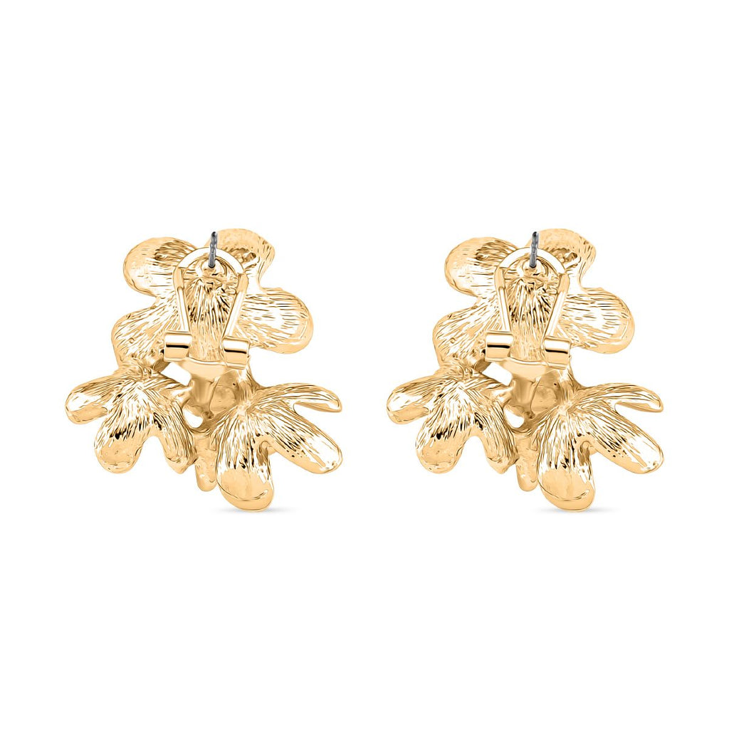 Emaille-Ohrringe im floralen Design mit Glasperle, goldfarben, pink-lavendel