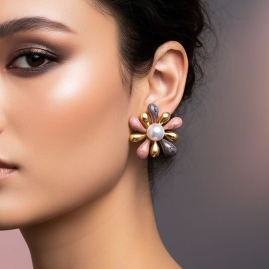 Emaille-Ohrringe im Rosabella Blatt-Design, goldfarben