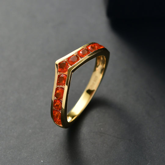 D'Joy AAA Blaze Feueropal Ring 925 Silber 750 Gelb Vergoldet (Größe 21.00) ca. 0,72 ct