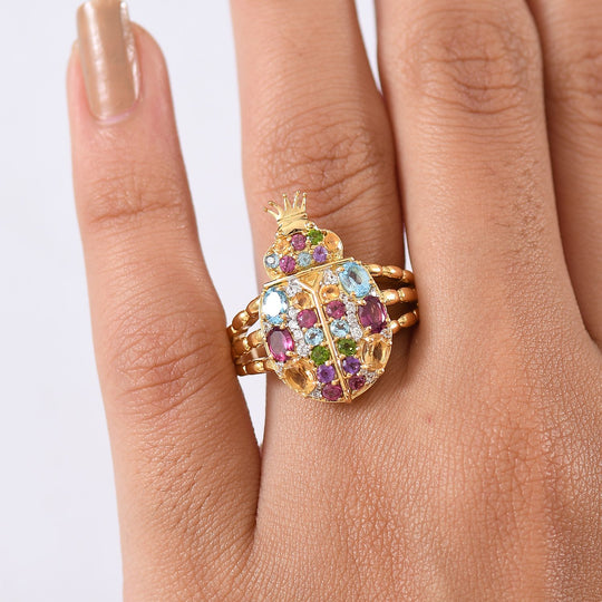 GP Trionfo Kollektion- Natürlicher Rhodolith Granat, Schweizer Blautopas Ring 925 Silber 750 Gelbgold Vermeil (Größe 18.00) ca. 2.21 ct