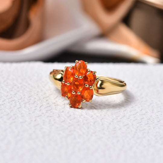 D'Joy AAA Blaze Feueropal Ring 925 Silber 750 Gelbgold Vermeil (Größe 20.00) ca. 0,82 ct