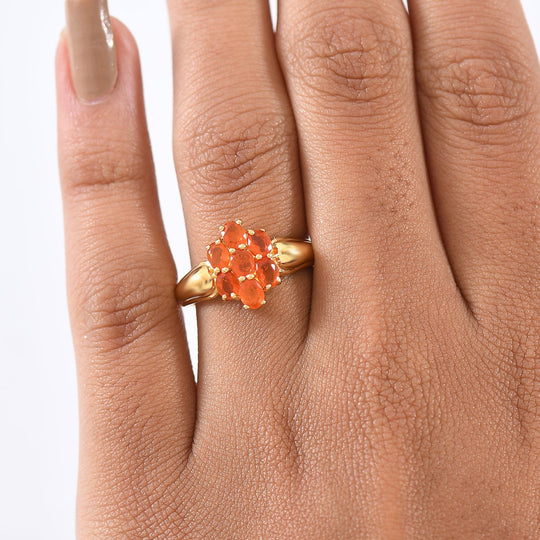 D'Joy AAA Blaze Feueropal Ring 925 Silber 750 Gelbgold Vermeil (Größe 20.00) ca. 0,82 ct