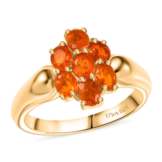 D'Joy AAA Blaze Feueropal Ring 925 Silber 750 Gelbgold Vermeil (Größe 20.00) ca. 0,82 ct